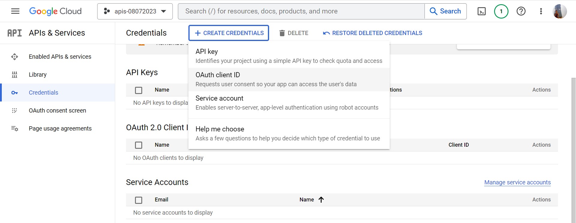 create oauth client id